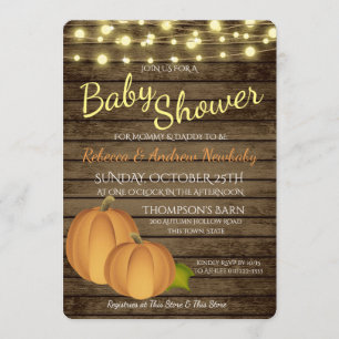 Invitation Citrouille et lumières Rustique Baby shower d'auto