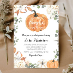 Invitation Citrouille eucalyptus sexe neutre baby shower auto