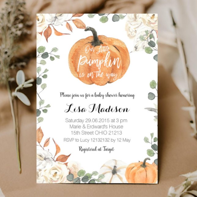 Invitation Citrouille eucalyptus sexe neutre baby shower auto (Créateur téléchargé)