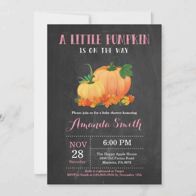 Invitation citrouille Fall Girl Baby shower (Devant)