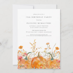 Invitation Citrouille Fleur sauvage Automne Aquarelle 75e ann