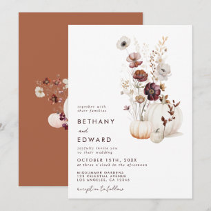 Invitation Citrouille  Fleur sauvage Boho Automne Mariage