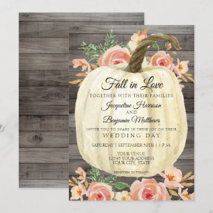 Invitation Citrouille Fleurale Aquarelle Rustique Bois Corail
