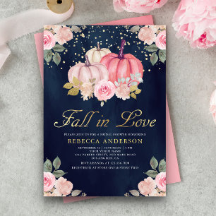 Invitation Citrouille Fleurie Or Rose Bleu Marine Mariage