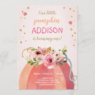 Invitation Citrouille floral Automne automne Gold Pink Birthd