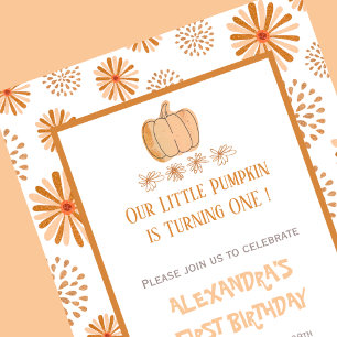 Invitation Citrouille Floral Automne Automne Halloween 1er an