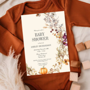 Invitation Citrouille Floral Automne Boho Baby shower Invitat
