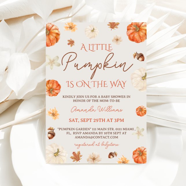 Invitation Citrouille Floral Automne Genre Baby shower neutre (Créateur téléchargé)
