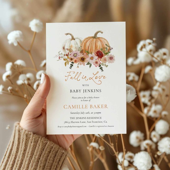 Invitation Citrouille Floral chute en amour avec Baby shower (Fall in Love with Baby Pumpkin Floral Invitation)