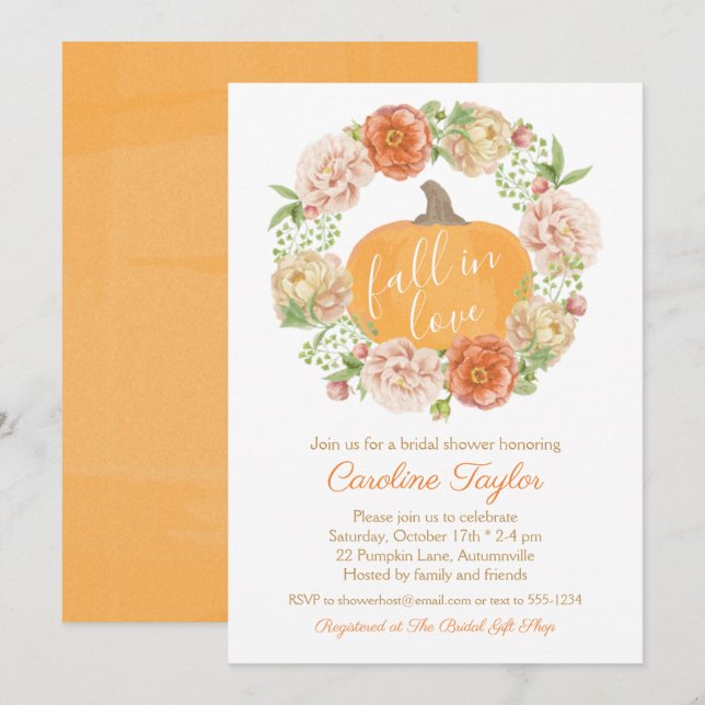 Invitation Citrouille Floral Chute en Amour Fête des mariées  (Devant / Derrière)