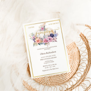 Invitation Citrouille Floral Gold Foil Baby Girl Douche
