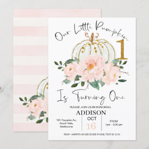 Invitation Citrouille Floral Gold Rose 1er anniversaire Invit