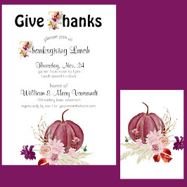 Invitation Citrouille Floral Gold White Thanksgiving Invitati
