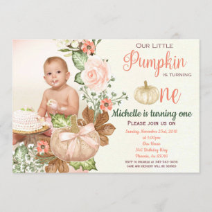 Invitation Citrouille Floral Premier Anniversaire Rustique In