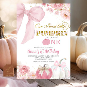 Invitation Citrouille florale Coquette avec un nœud rose pour
