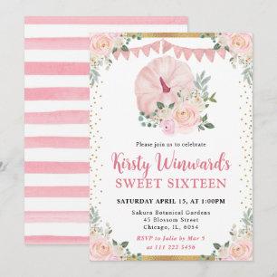 Invitation Citrouille Florale Rose Clair Automne Douce 16