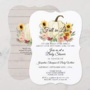 Invitation Citrouille florale rose saumon Tournesol Bébé Fill