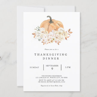 Invitation citrouille Flower Thanksgiving Diner