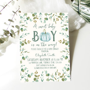 Invitation Citrouille garçon & Baby shower Eucalyptus