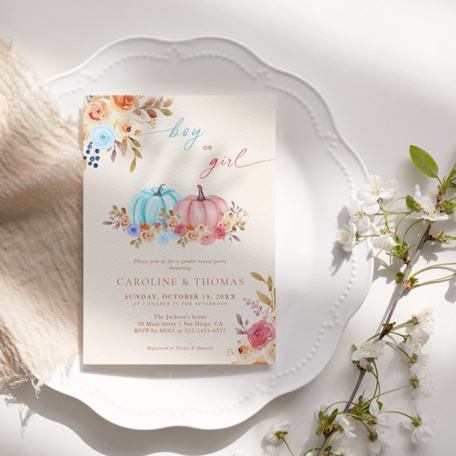 Invitation Citrouille Genre Révéler bleu rose (Créateur téléchargé)