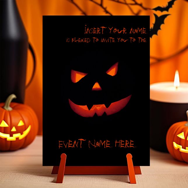 Invitation Citrouille Halloween 001 (Customizable invitation with the image of a scary smiling halloween carved pumpkin. )