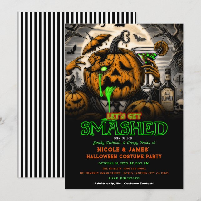 Invitation Citrouille Halloween cassé Cocktail Party (Devant / Derrière)