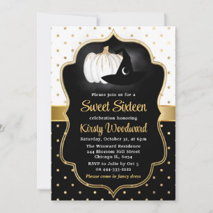 Invitation Citrouille Halloween et sorcière Casquette Sweet s