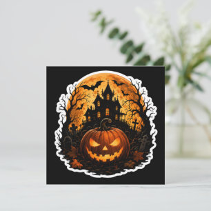 Invitation 🎃 Citrouille Hantée Lune Halloween Autocollant