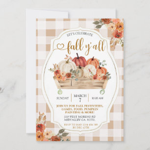 Invitation Citrouille Harvest Brown En vichy Automne Y'all Pa