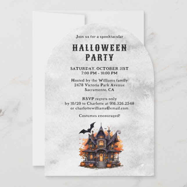 Invitation Citrouille Haunted House Bats Halloween Party (Devant)
