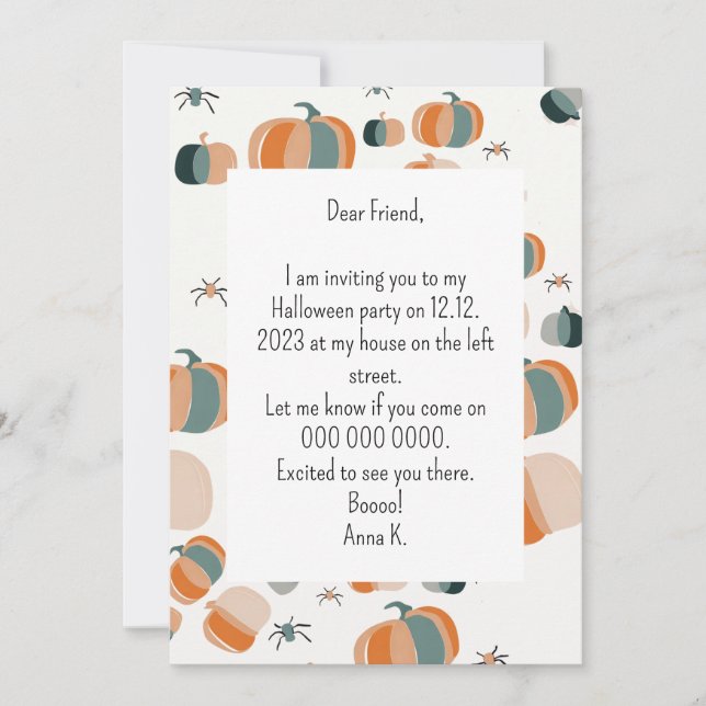 Invitation Citrouille Helloween (Devant)