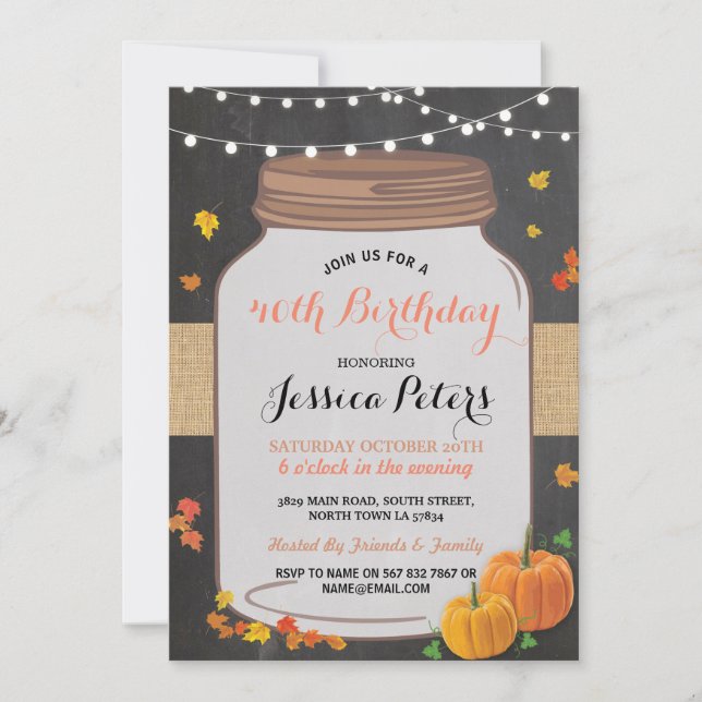 Invitation Citrouille Jar 40th Birthday Party Chalk Invitatio (Devant)
