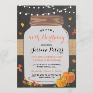 Invitation Citrouille Jar 40th Birthday Party Chalk Invitatio