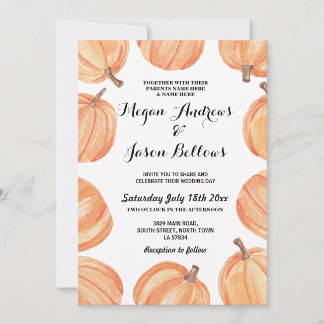 Invitation Citrouille Mariage rougissant Citrouilles d'aquare (Devant)