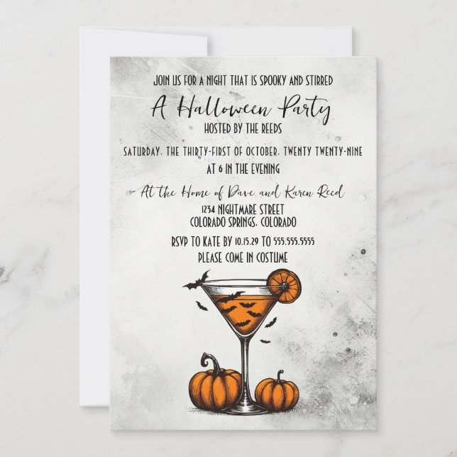 Invitation Citrouille Martini Halloween (Devant)
