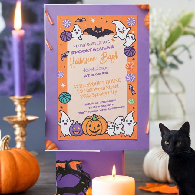 Invitation Citrouille mignon Halloween Bash Orange Purple (Créateur téléchargé)