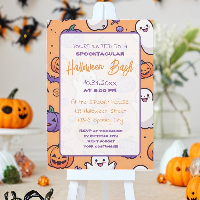 Invitation Citrouille mignon Halloween Bash Orange Purple (Créateur téléchargé)