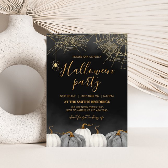 Invitation Citrouille moderne Spider Halloween Party (Modern Adult Halloween Party Invitation)