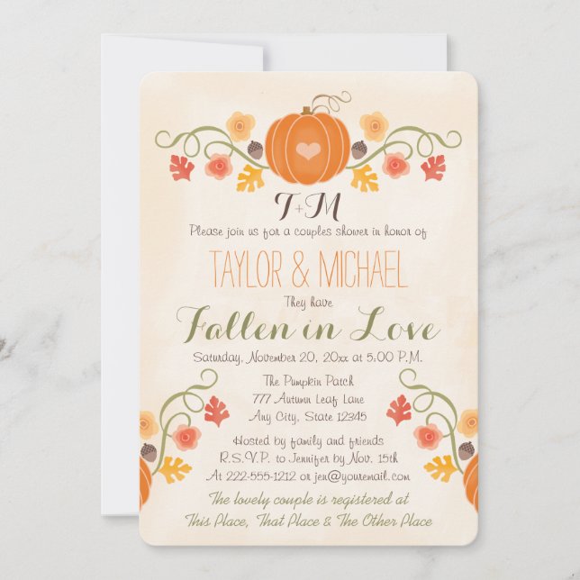 Invitation Citrouille monogramme Couples d'automne Wedding sh (Devant)