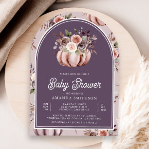 Invitation Citrouille Neutre Floral Pale Purple Baby shower
