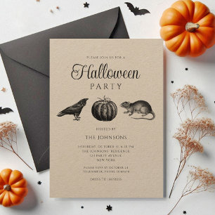 Invitation Citrouille noire élégante vintage Halloween