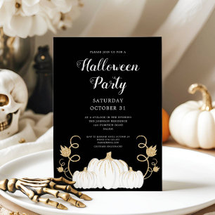 Invitation Citrouille noire mignonne Fête d'Halloween