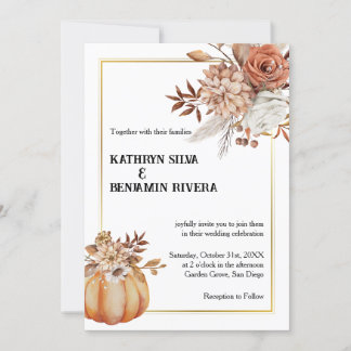 Invitation Citrouille Octobre Élégant Mariage de automne Invi