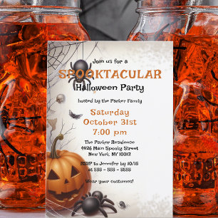 Invitation Citrouille orange effrayante et Halloween araignée
