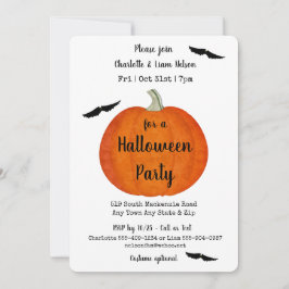 Invitation Citrouille orange et noir et fête d'Halloween Bats