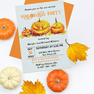 Invitation Citrouille Orange Feuilles d'Automne Fête d'Hallow