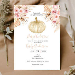 Invitation Citrouille Pampas Herbe Tombant en amour Baby show