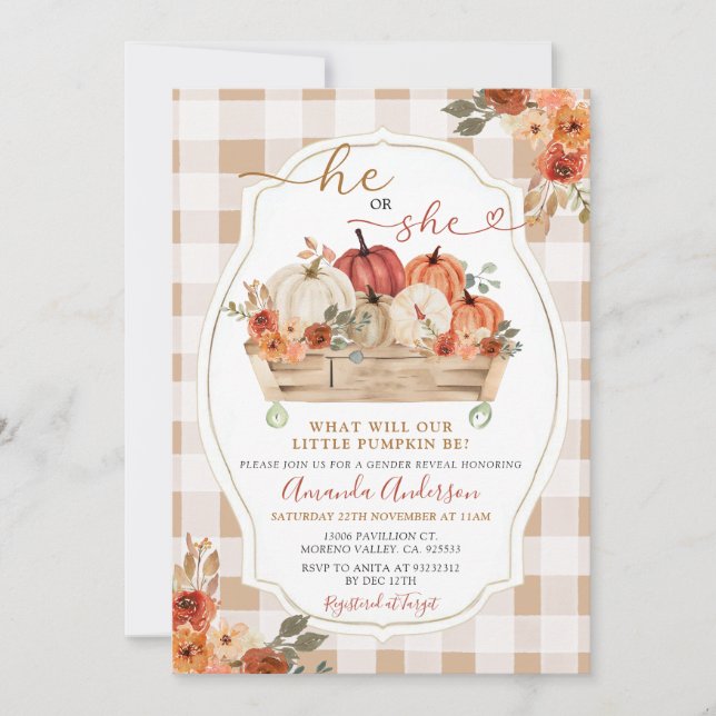 Invitation Citrouille Patch Fall Floral Genre Reveilla (Devant)