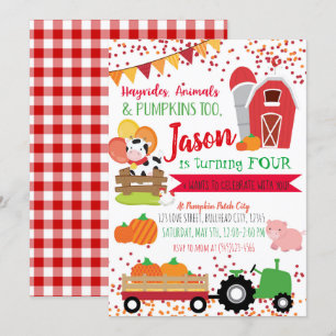 Invitation Citrouille Patch Farmer Boys Red En vichy Annivers