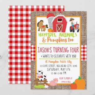 Invitation Citrouille Patch Farmer Boys Red En vichy Annivers
